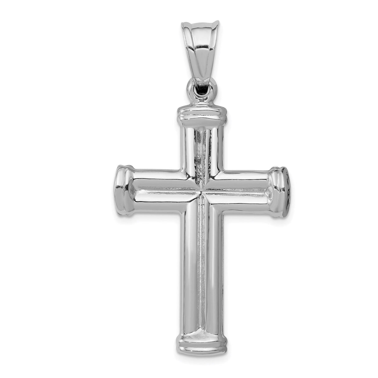 14k White Gold Crucifix Cross Pendant with Capped Ends, Latin Design, Unisex Christian Jewelry