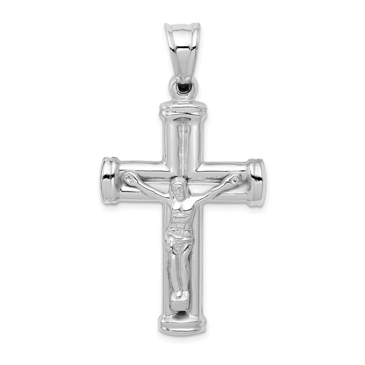 14k White Gold Crucifix Cross Pendant with Capped Ends, Latin Design, Unisex Christian Jewelry