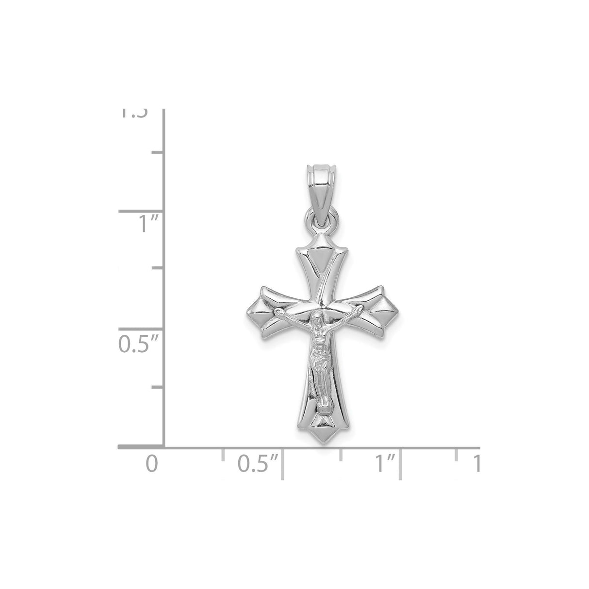 14k White Gold Reversible Patonce Crucifix Pendant with Raised Christ Figure