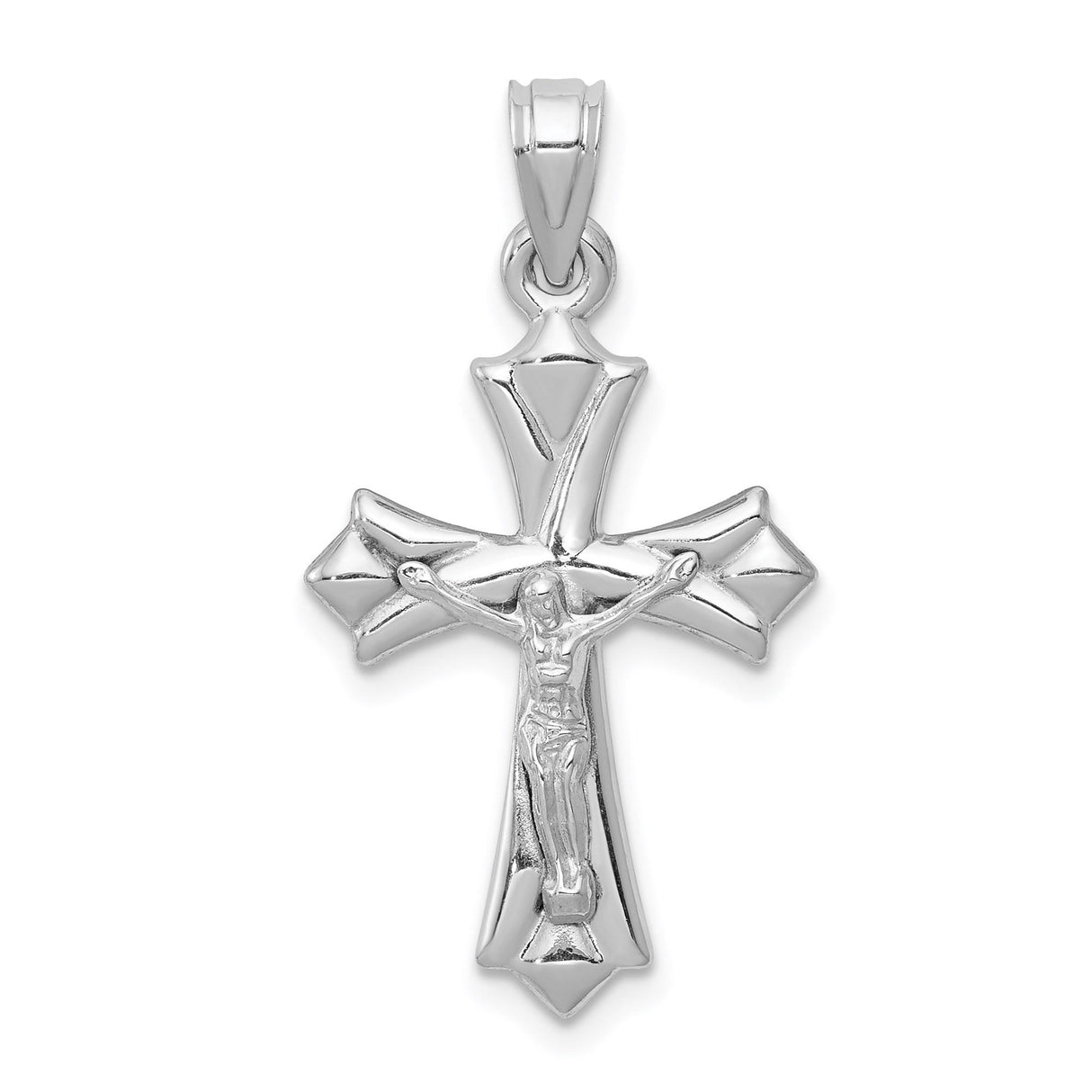14k White Gold Reversible Patonce Crucifix Pendant with Raised Christ Figure