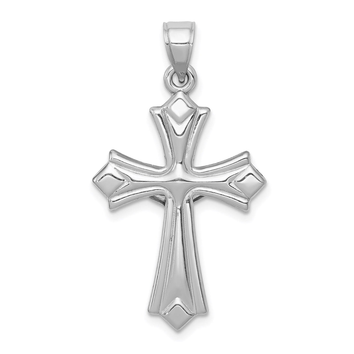 14k White Gold Patonce Crucifix Pendant, Reversible Hollow Cross Charm for Men and Women