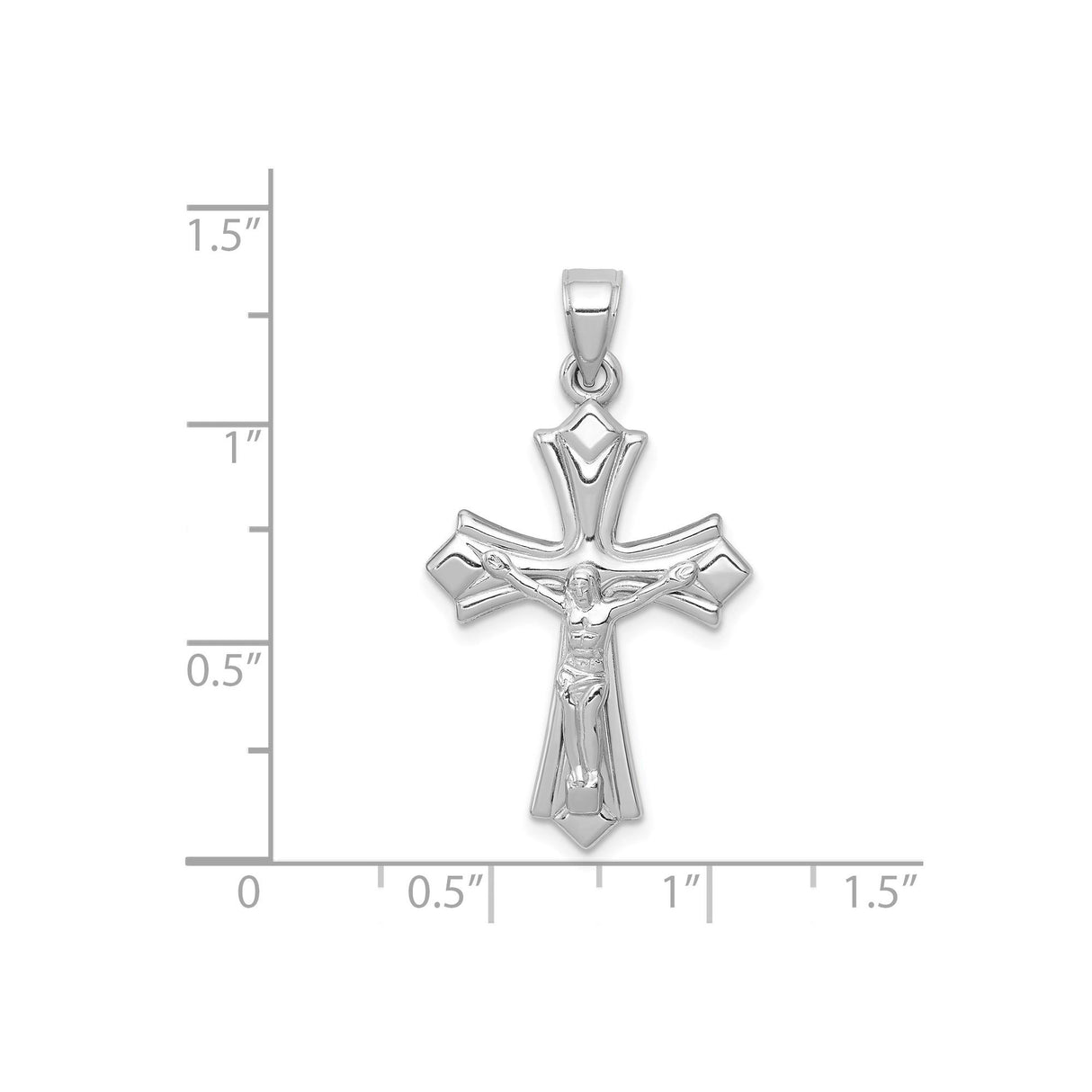 14k White Gold Patonce Crucifix Pendant, Reversible Hollow Cross Charm for Men and Women