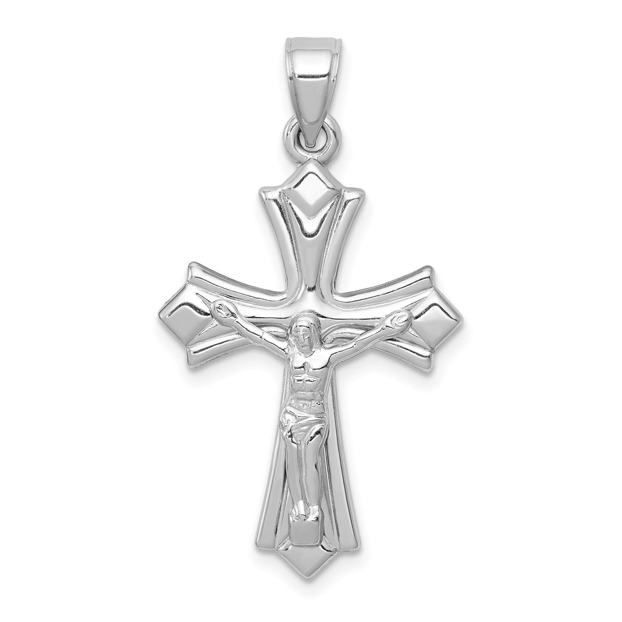 14k White Gold Patonce Crucifix Pendant, Reversible Hollow Cross Charm for Men and Women