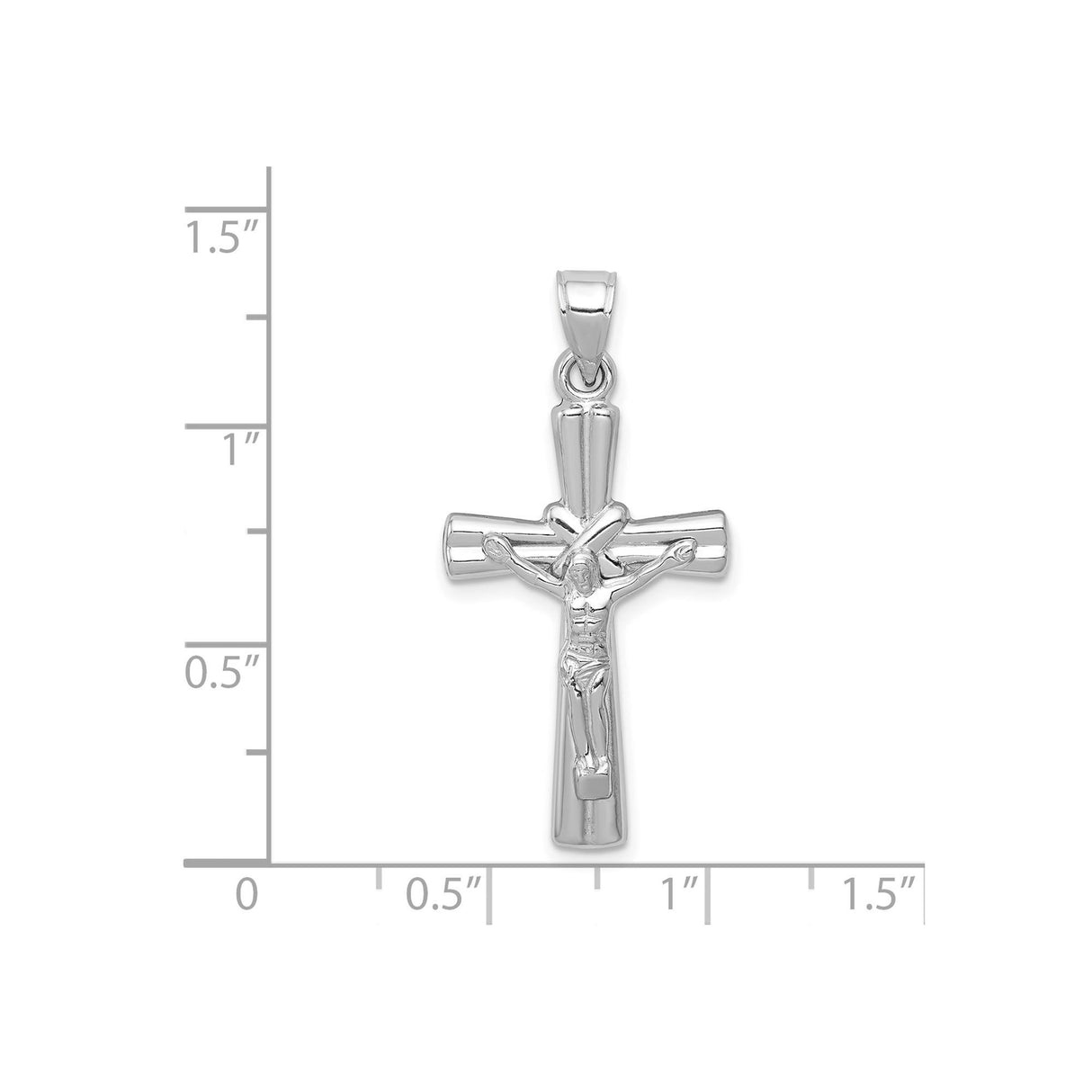 14k White Gold Latin Crucifix Pendant with Jesus Figure, Christian Religious Charm