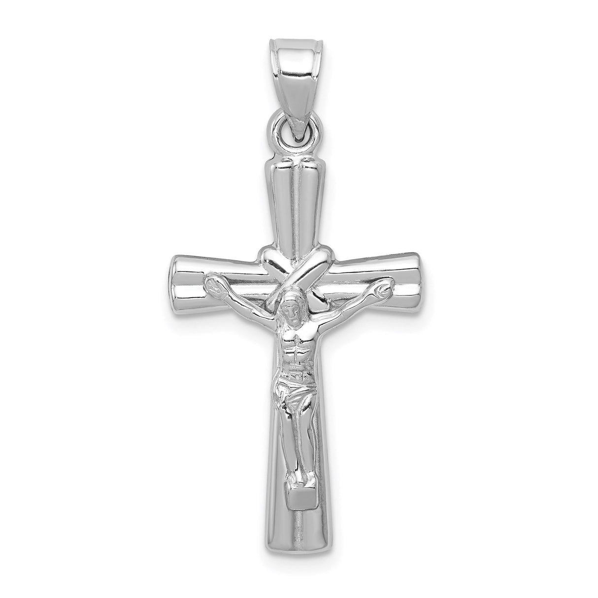 14k White Gold Latin Crucifix Pendant with Jesus Figure, Christian Religious Charm