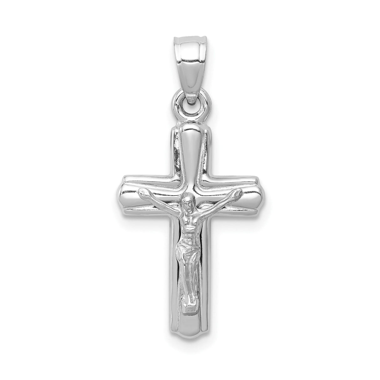 14k White Gold Reversible Latin Crucifix Pendant with Polished Finish