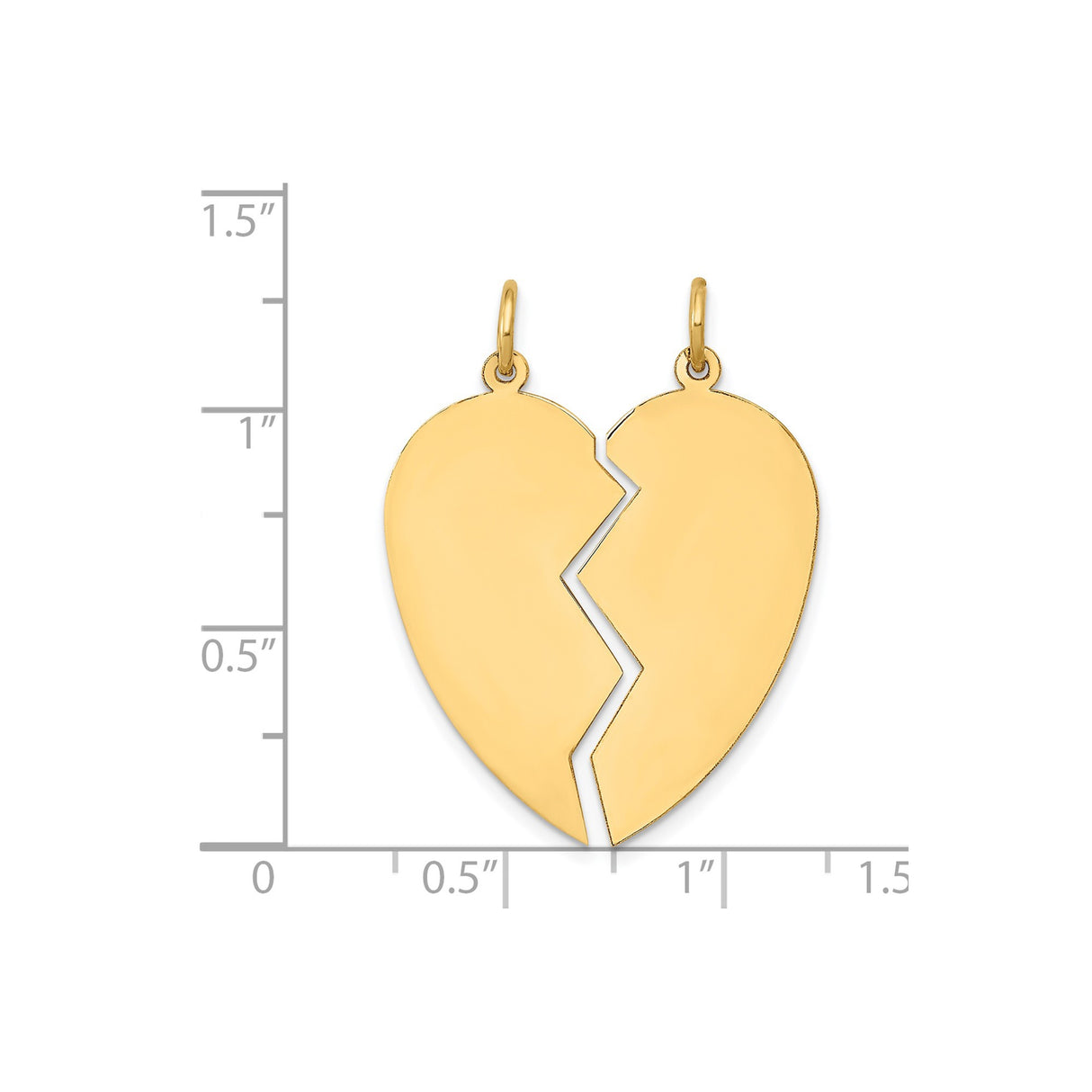 14k Yellow Gold Broken Heart Pendant Set, Matching Split Heart Charms for Couples or Friends