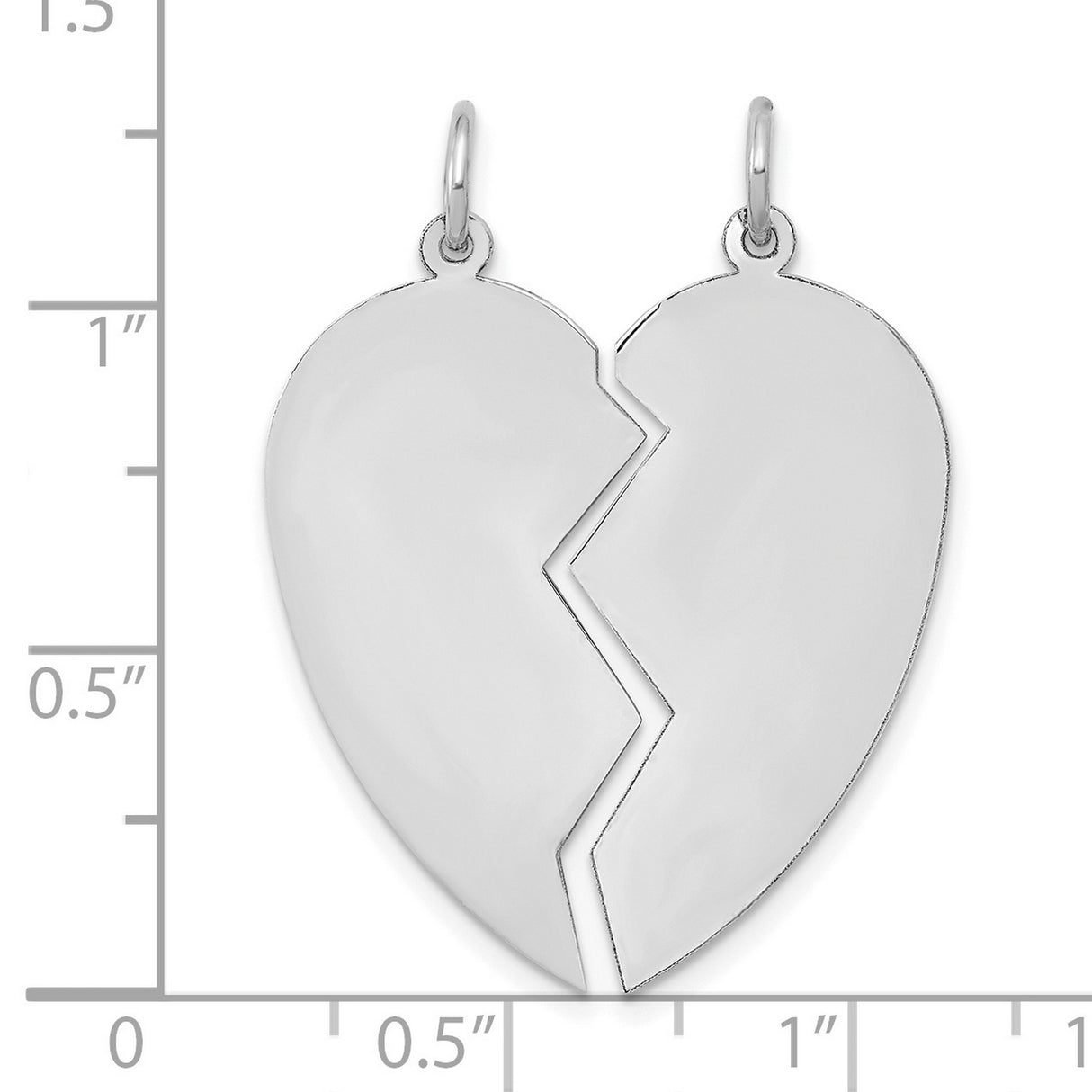 14k White Gold Breakable Heart Pendant, Two-Piece Interlocking Design for Couples or Friends