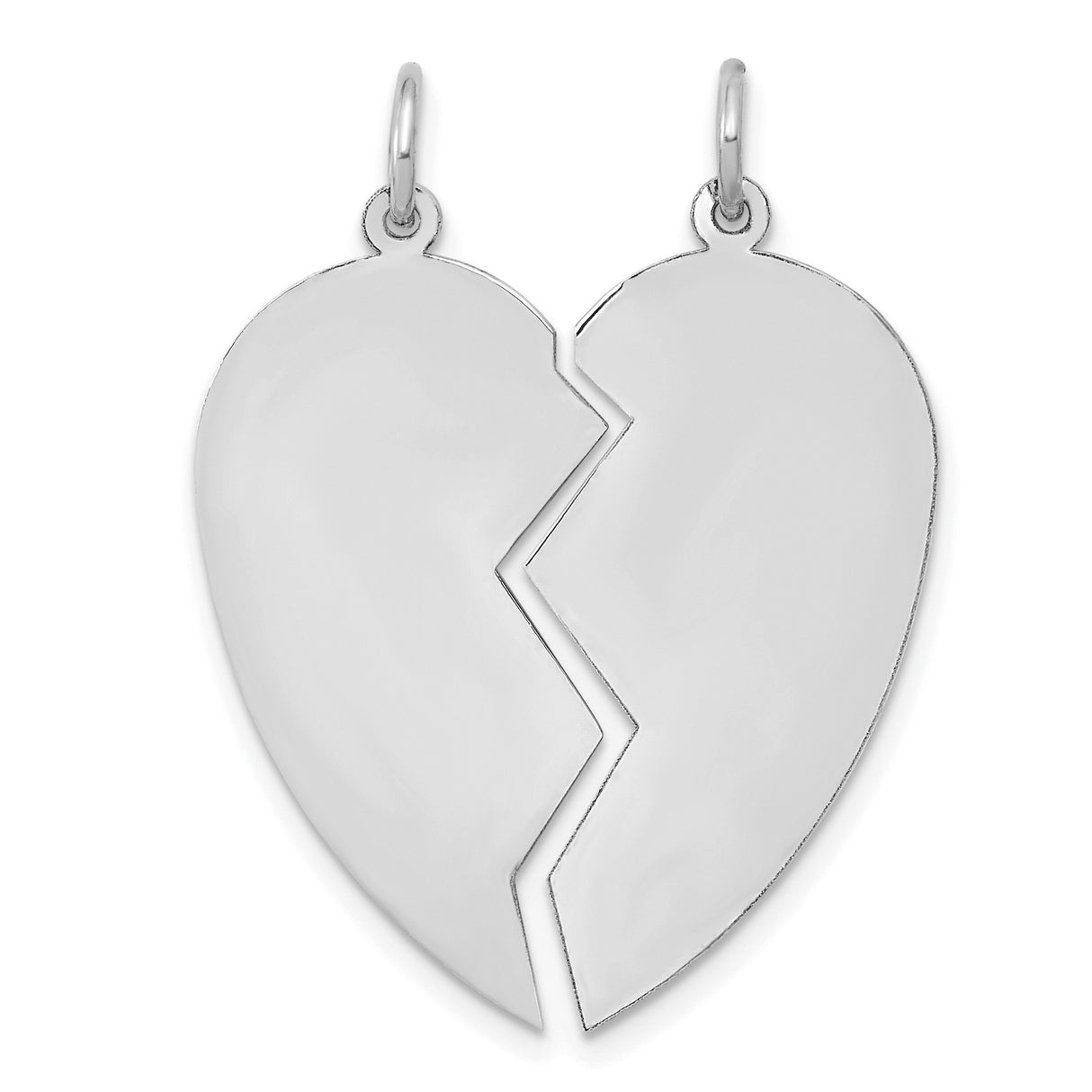 14k White Gold Breakable Heart Pendant, Two-Piece Interlocking Design for Couples or Friends