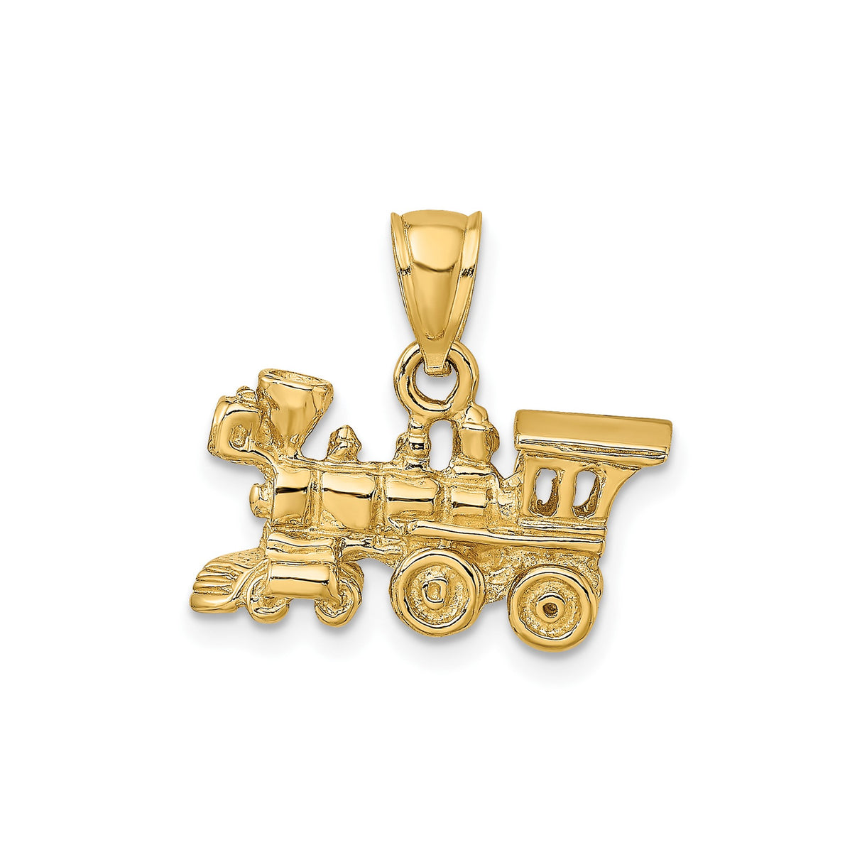14k Yellow Gold Train Pendant with Detailed Steam Engine Design, Locomotive Charm