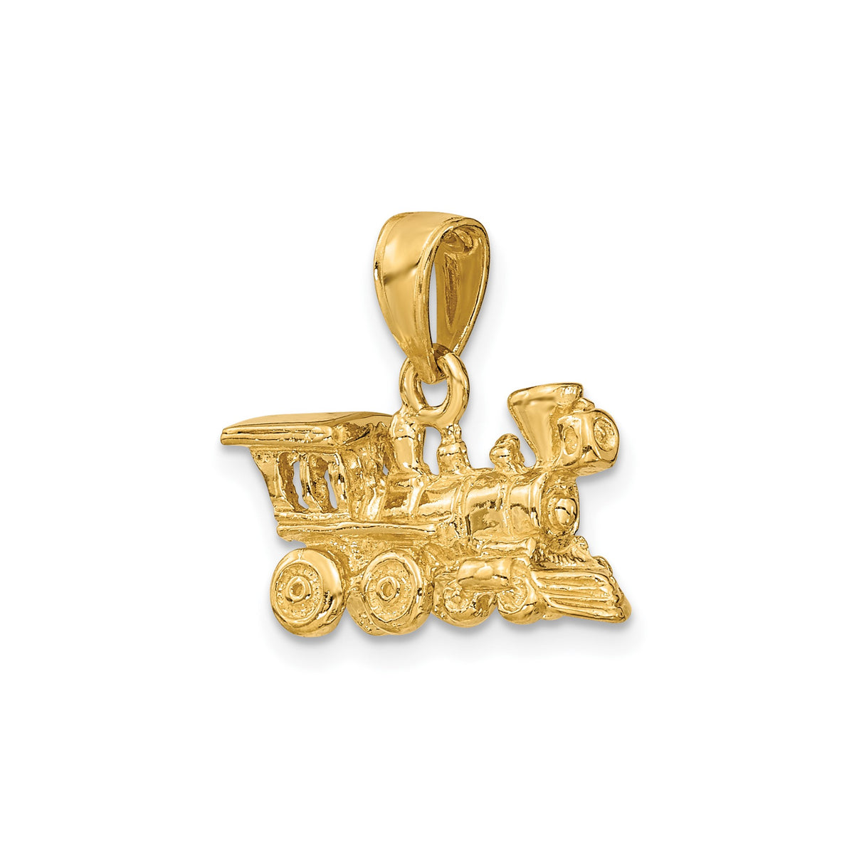 14k Yellow Gold Train Pendant with Detailed Steam Engine Design, Locomotive Charm