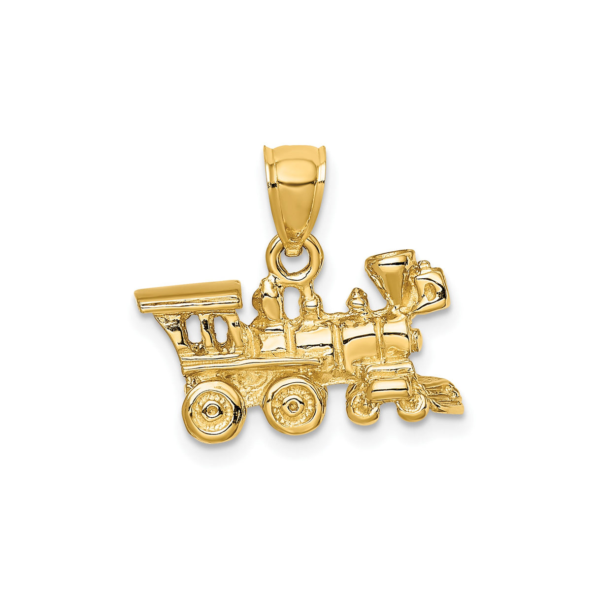 14k Yellow Gold Train Pendant with Detailed Steam Engine Design, Locomotive Charm