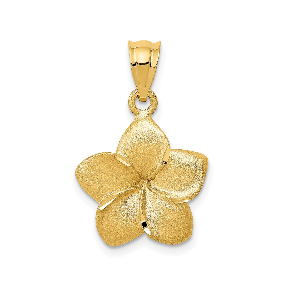 14k Yellow Gold Plumeria Flower Pendant with Satin and Polished Finish, Hawaiian Floral Charm