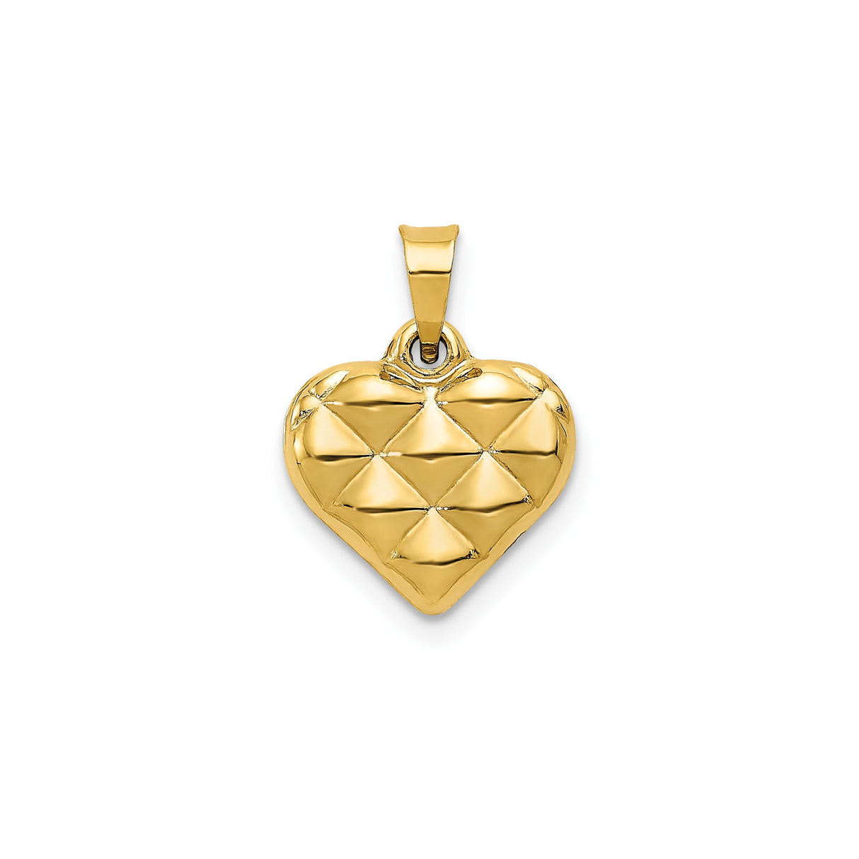 14k Yellow Gold Heart Pendant, Quilted Puffed Textured Design for Women