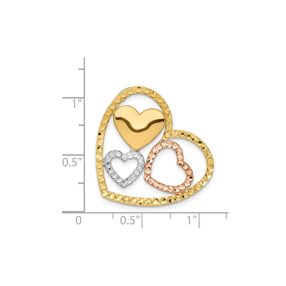 14k Multi-Tone Gold Heart Pendant with Interlocking Rose, White, and Yellow Gold Hearts