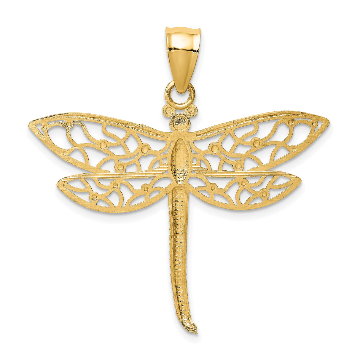 14k Yellow Gold Dragonfly Pendant with Openwork Wing Design, Boho Nature-Inspired Charm for Women