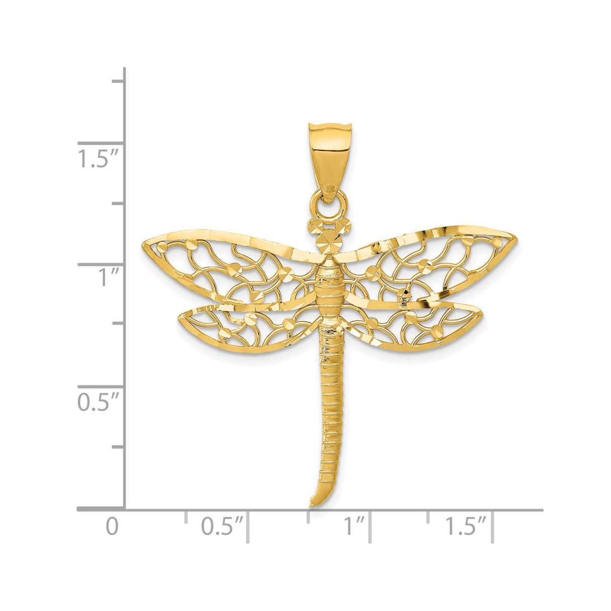 14k Yellow Gold Dragonfly Pendant with Openwork Wing Design, Boho Nature-Inspired Charm for Women
