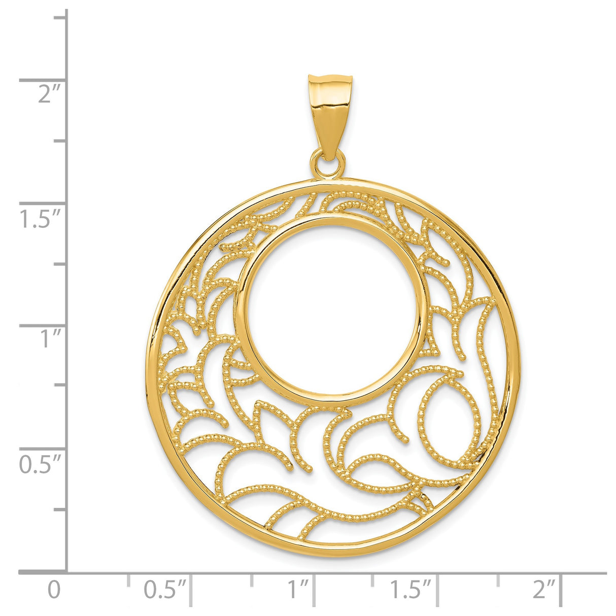 14k Yellow Gold Pendant, Floral Filigree Circle with Leaf Design, Nature-Inspired Charm for Women