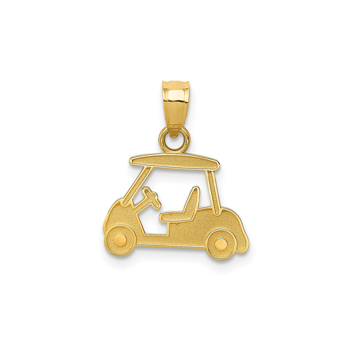 14k Yellow Gold Golf Cart Pendant, Cutout Charm with Steering Wheel and Seat, Sports Theme