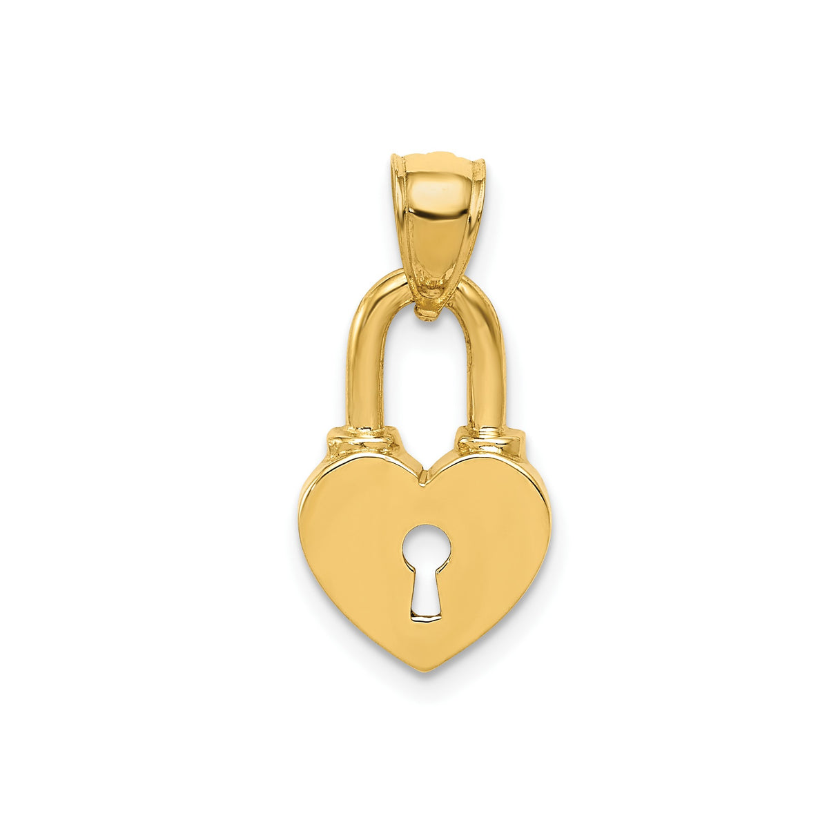 14k Yellow Gold Heart Lock Pendant with Keyhole Cutout, Romantic Padlock Charm