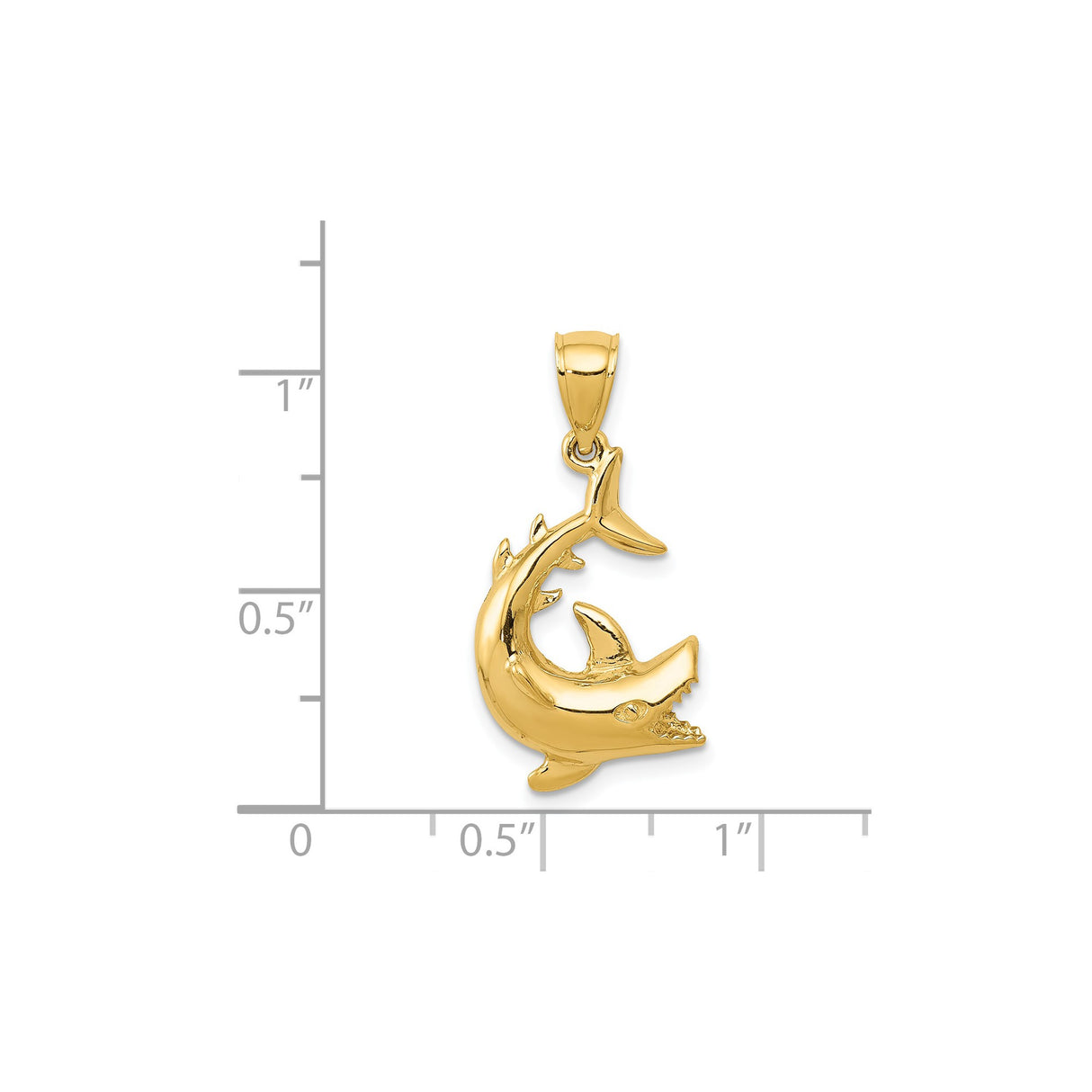 14k Yellow Gold Great White Shark Pendant, Nautical Marine Life Charm for Men or Unisex