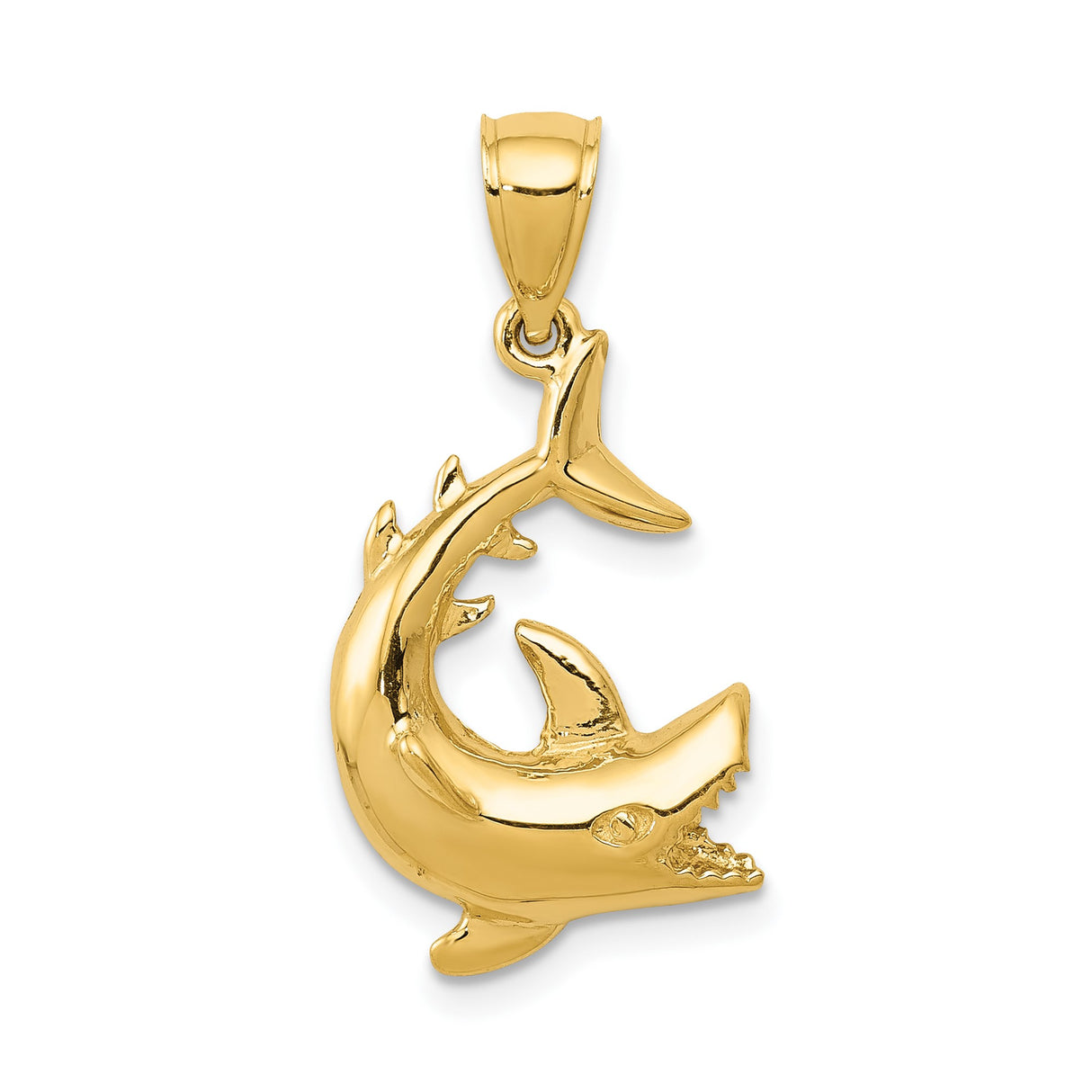 14k Yellow Gold Great White Shark Pendant, Nautical Marine Life Charm for Men or Unisex