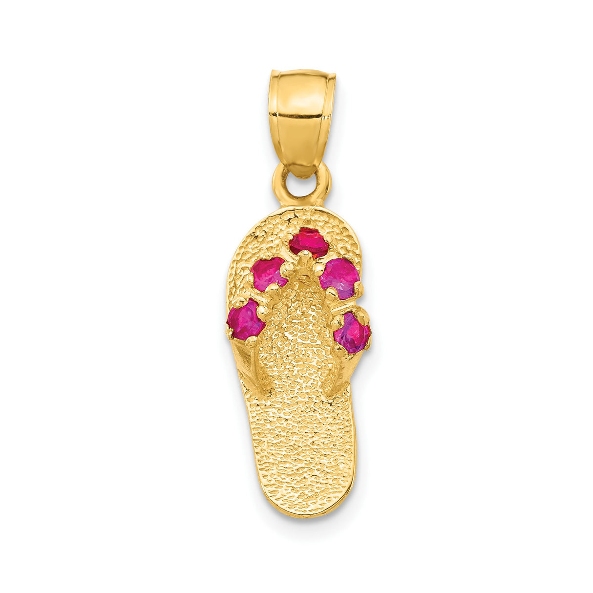14k Yellow Gold Flip-Flop Sandal Pendant with Cubic Zirconia, Textured Summer Style
