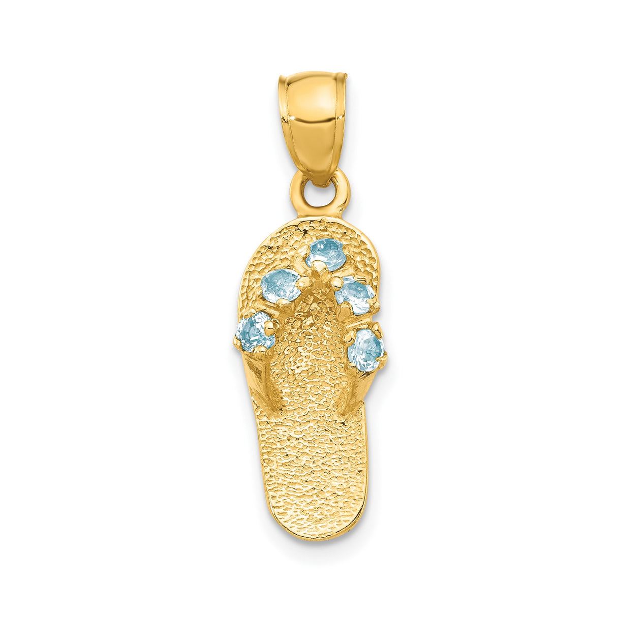 14k Yellow Gold Flip-Flop Sandal Pendant with Cubic Zirconia, Ocean-Inspired Beach Charm