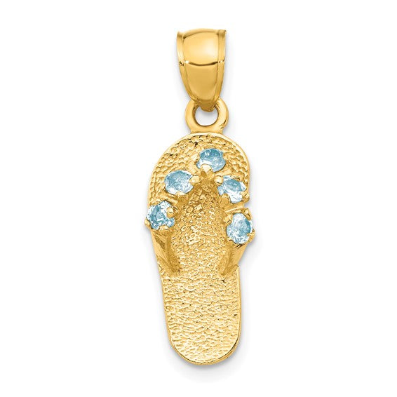 14k Yellow Gold Flip-Flop Sandal Pendant with Cubic Zirconia, Ocean-Inspired Beach Charm