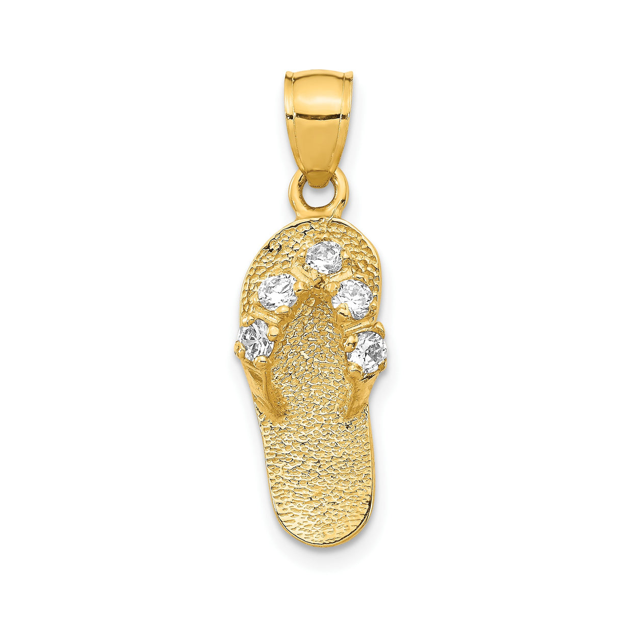 14k Yellow Gold Flip Flop Sandal Pendant with Cubic Zirconia, Textured Coastal Style Charm