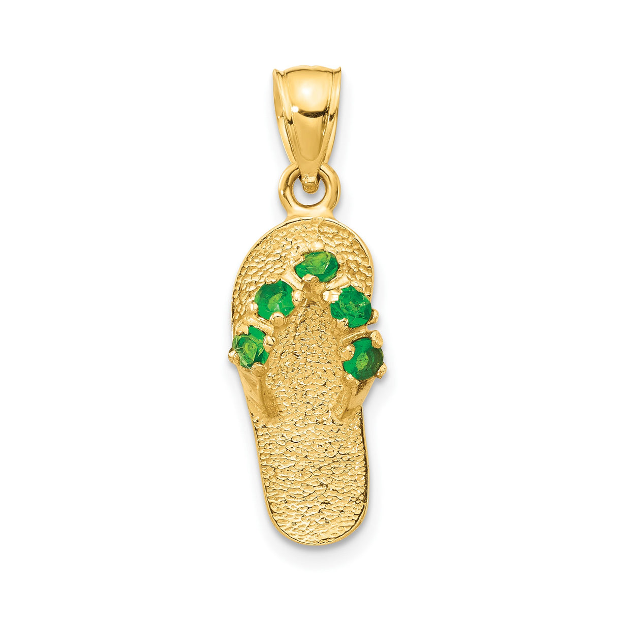 14k Yellow Gold Flip Flop Pendant with Cubic Zirconia, Tropical Beach Sandal Charm