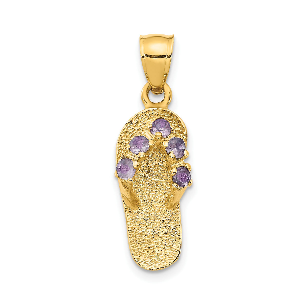 14k Yellow Gold Flip-Flop Pendant with Cubic Zirconia, Coastal Summer Theme
