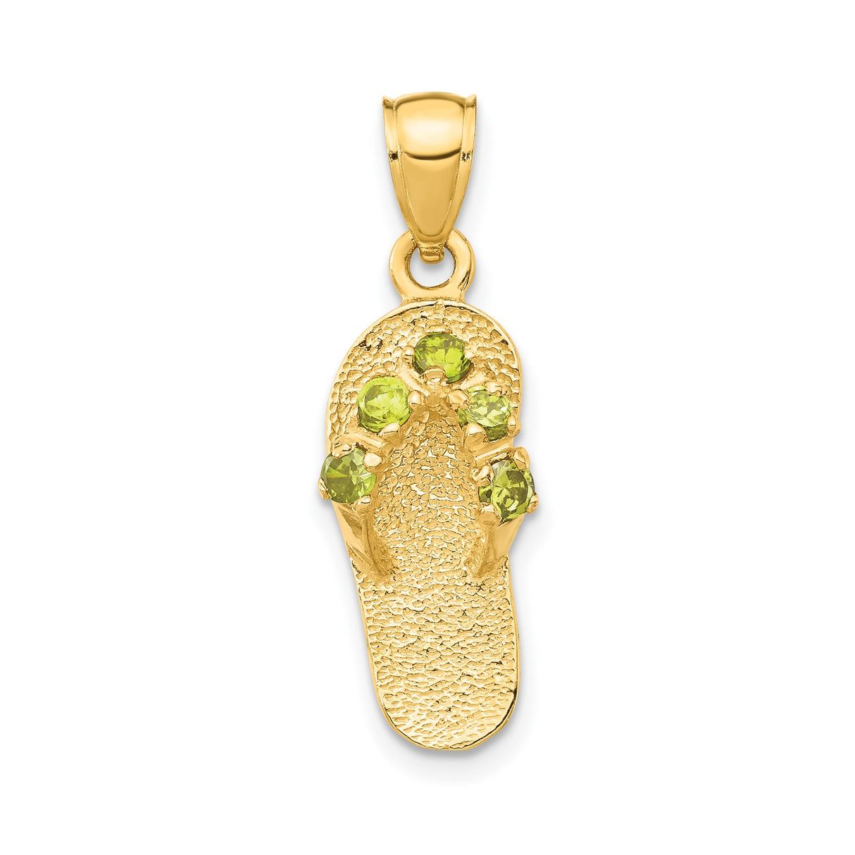 14k Yellow Gold Flip-Flop Sandal Charm Pendant with Cubic Zirconia, Coastal Beach Style