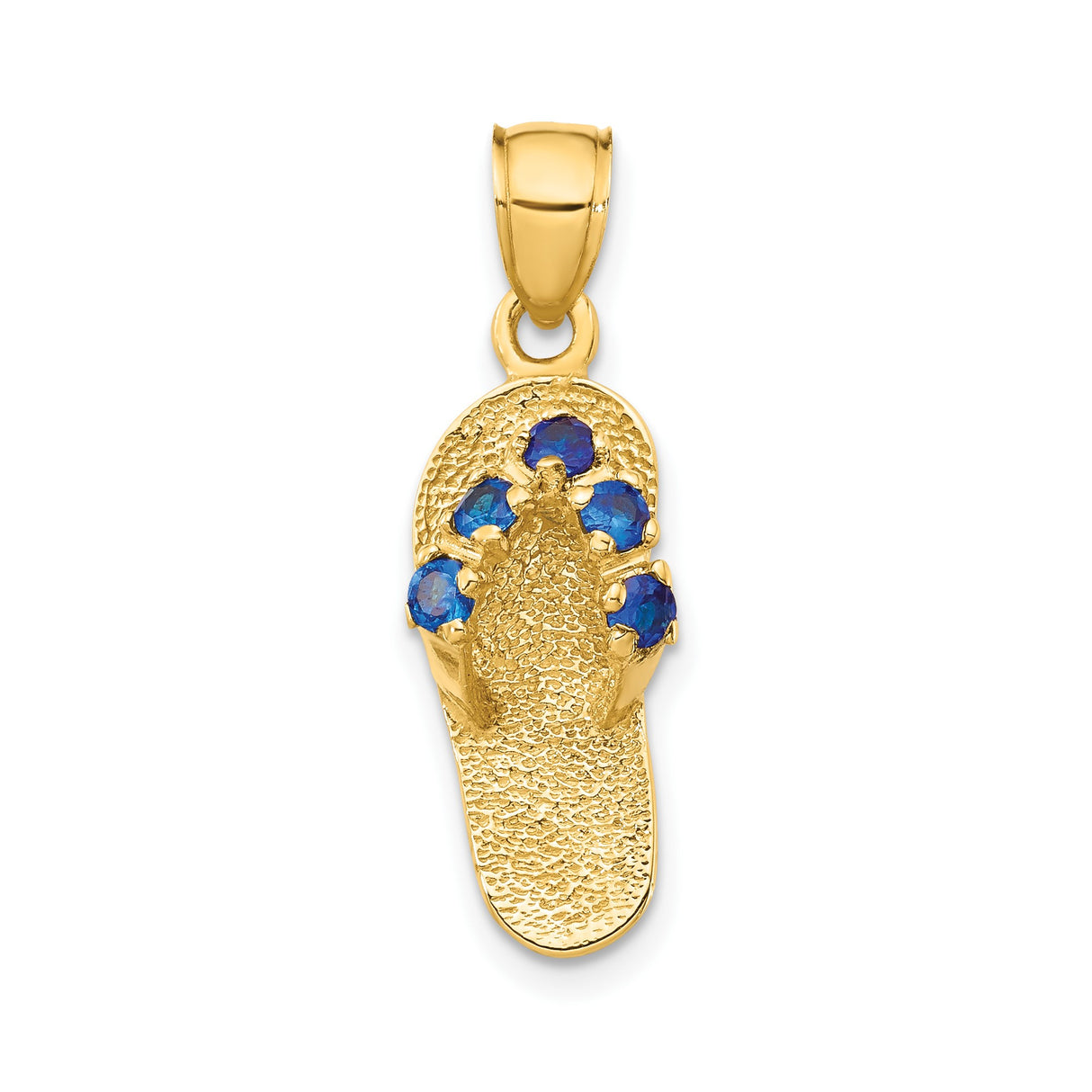 14k Yellow Gold Flip Flop Sandal Pendant with Cubic Zirconia, Textured Sole, Tropical Beach Charm