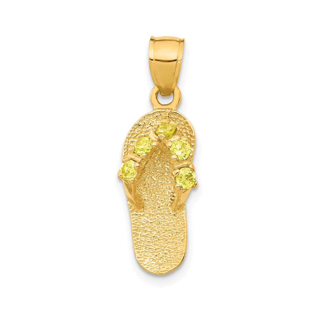 14k Yellow Gold Flip-Flop Pendant with Cubic Zirconia, Textured Sandal Design, Beach Style Charm
