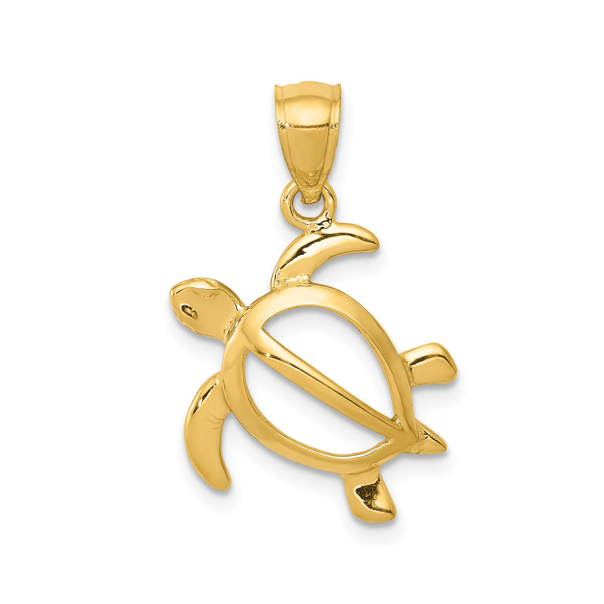14k Yellow Gold Sea Turtle Pendant with Open Shell Design, Ocean Life Charm