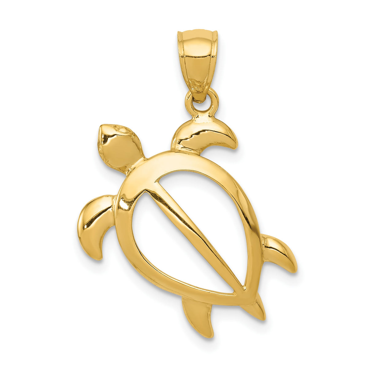 14k Yellow Gold Sea Turtle Pendant with Cutout Design, Marine Life Theme, Unisex Jewelry