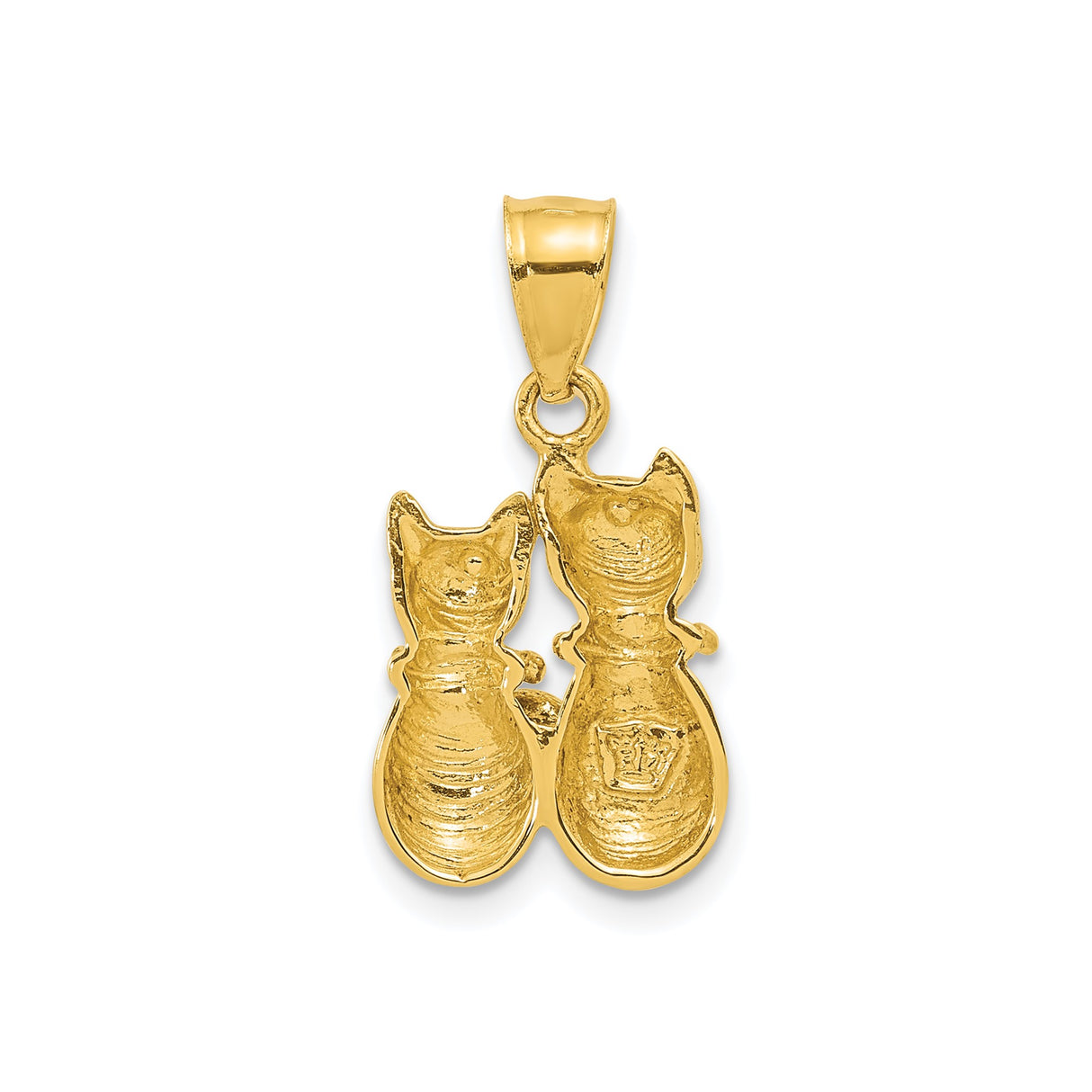 14k Yellow Gold Cat Pendant with Intertwined Tails, Romantic Twin Cat Charm