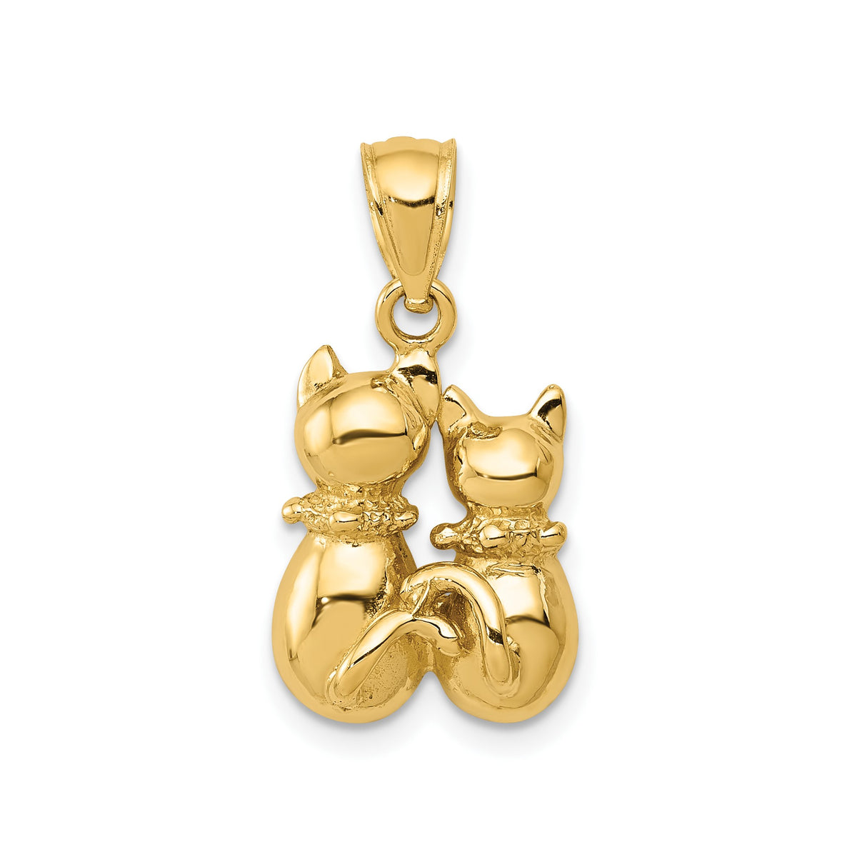 14k Yellow Gold Cat Pendant with Intertwined Tails, Romantic Twin Cat Charm
