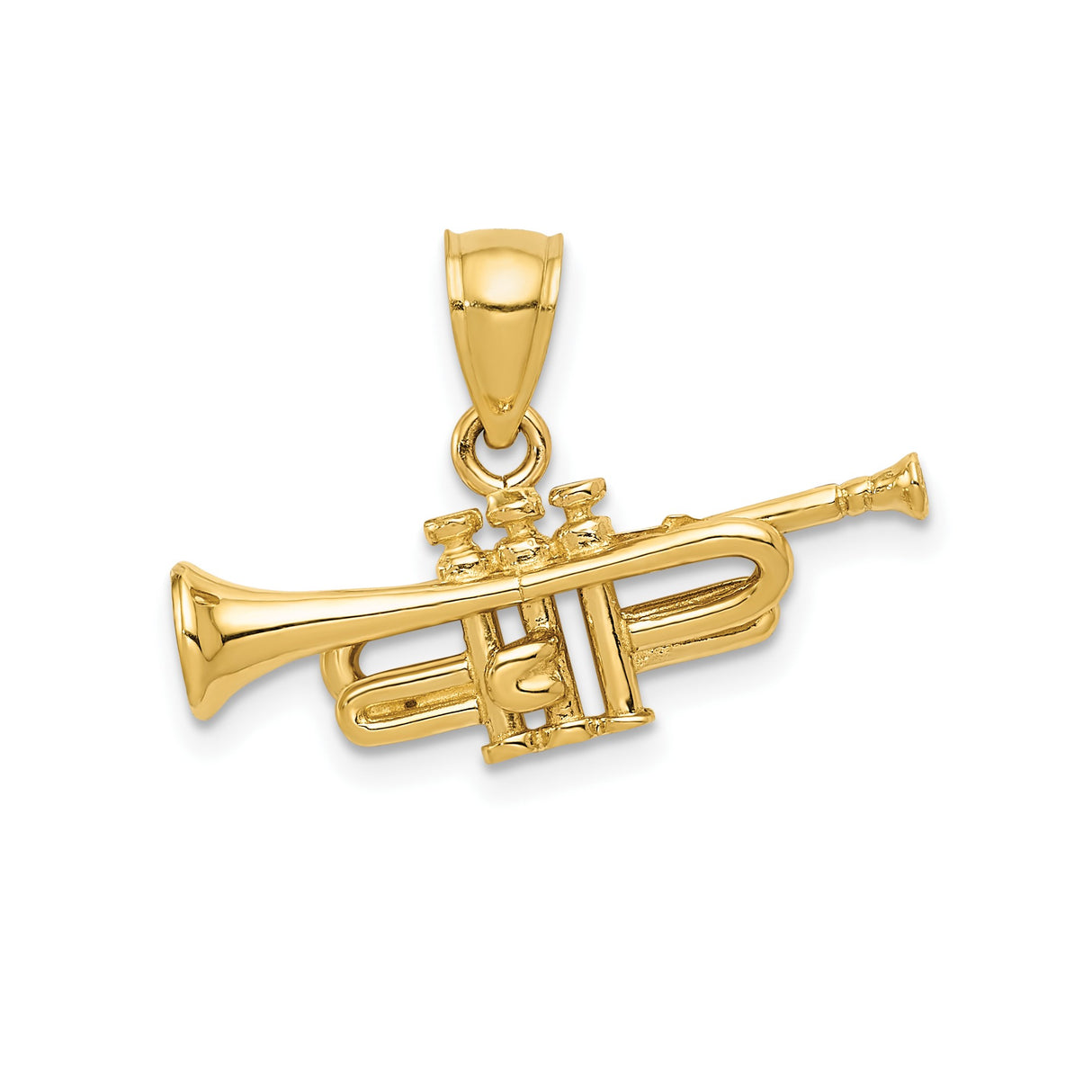 14k Yellow Gold Trumpet Pendant Charm, Mini Musical Instrument for Jazz Lovers