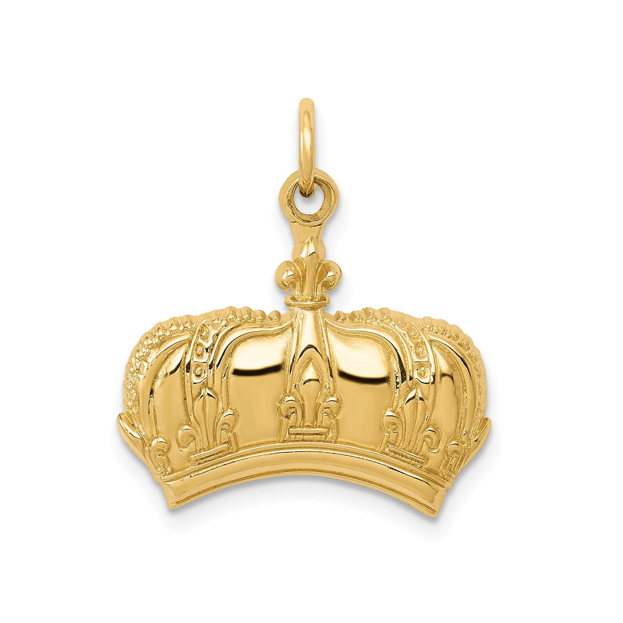 14k Yellow Gold Crown Pendant with Fleur-de-Lis Accents, Regal Masonic Charm for Men or Women