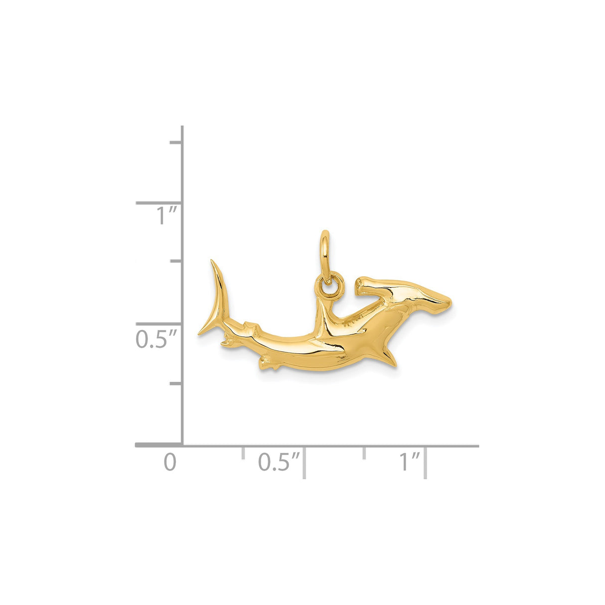 14k Yellow Gold Hammerhead Shark Pendant, Realistic Ocean Life Nautical Charm