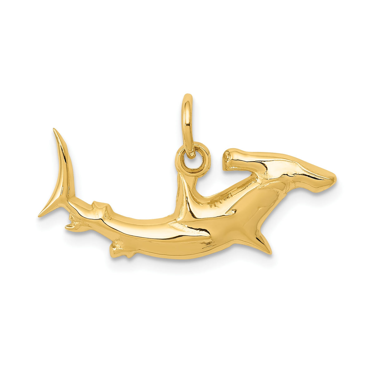 14k Yellow Gold Hammerhead Shark Pendant, Realistic Ocean Life Nautical Charm