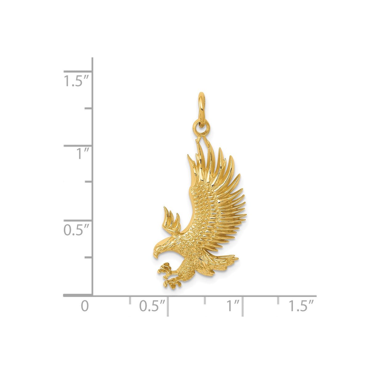 14k Yellow Gold Eagle Pendant with Outstretched Wings, Patriotic Bird of Prey Charm for Men