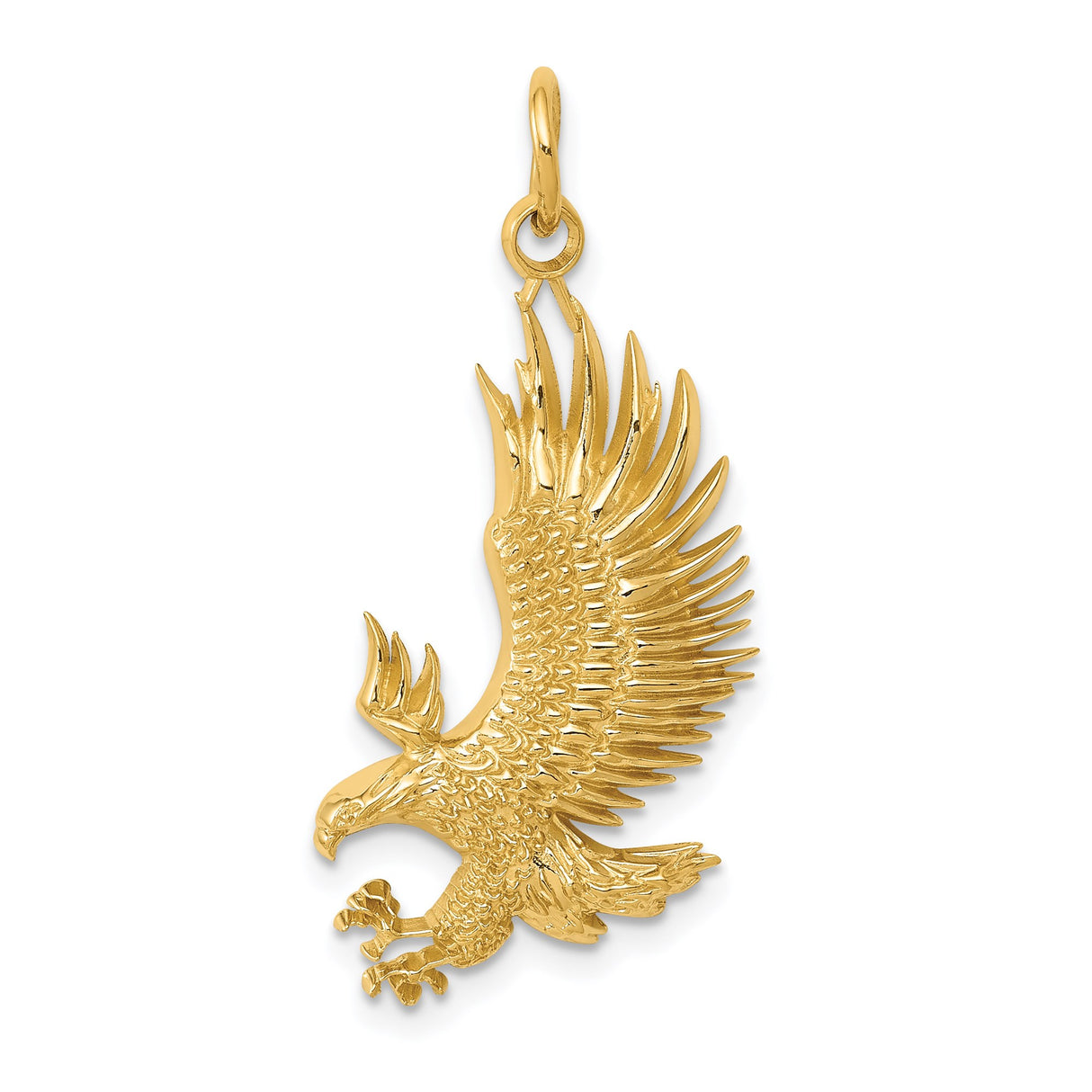 14k Yellow Gold Eagle Pendant with Outstretched Wings, Patriotic Bird of Prey Charm for Men
