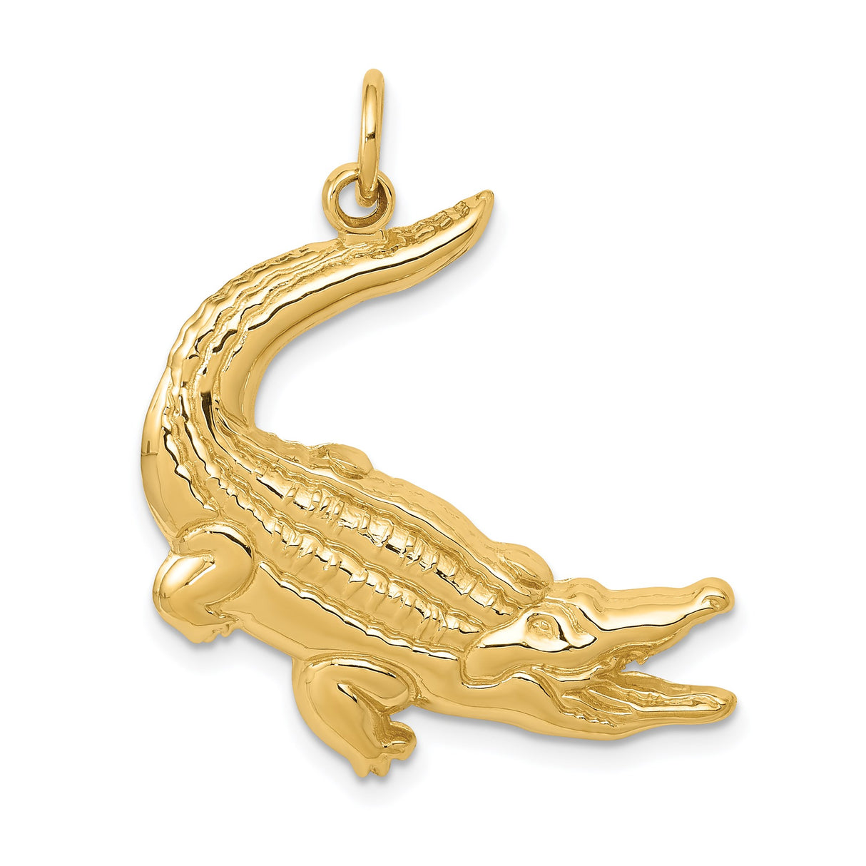 14k Yellow Gold Alligator Pendant, Detailed Crocodile Charm, Wildlife Theme for Men or Women