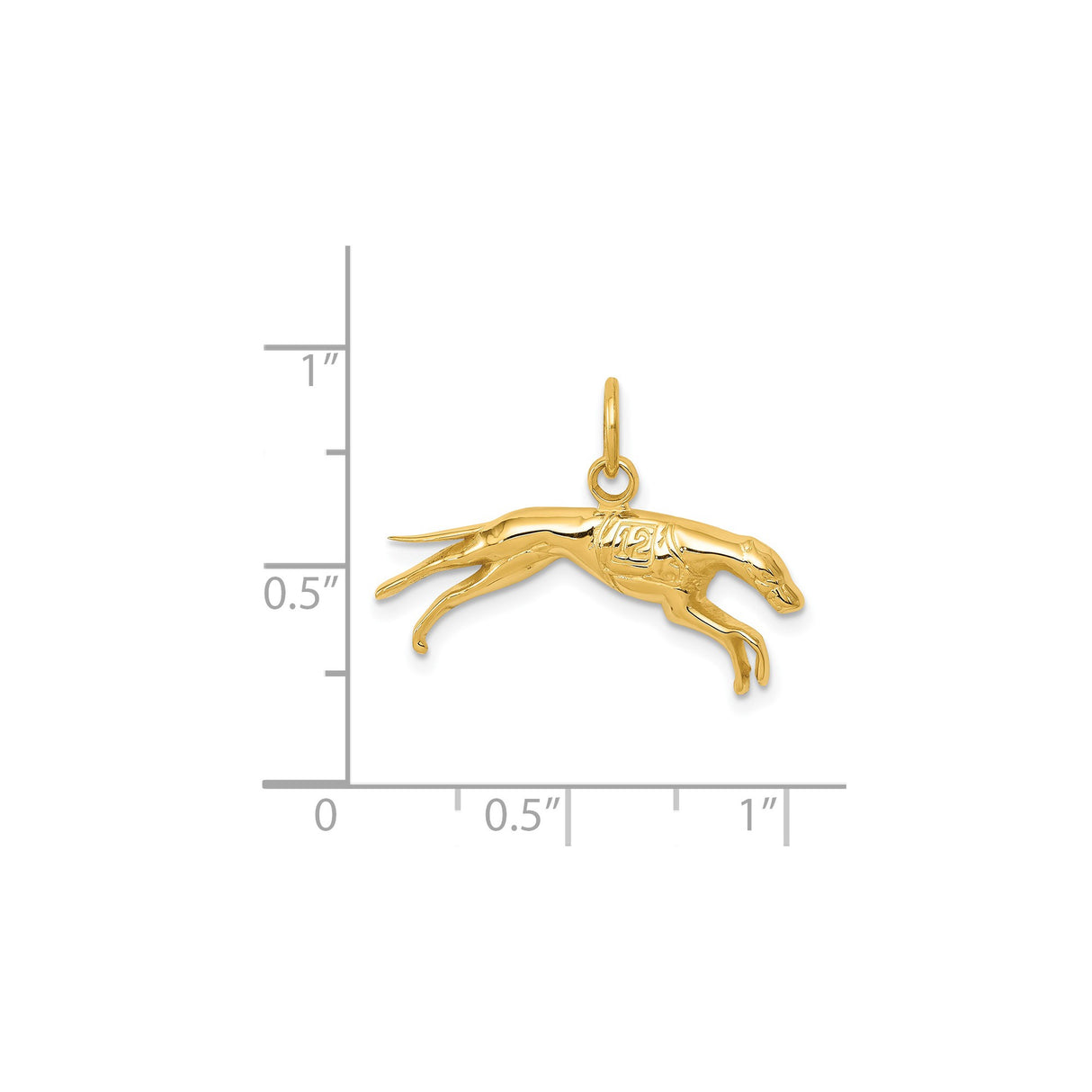 14k Yellow Gold Greyhound Dog Pendant with Number 12, Racing Design Charm
