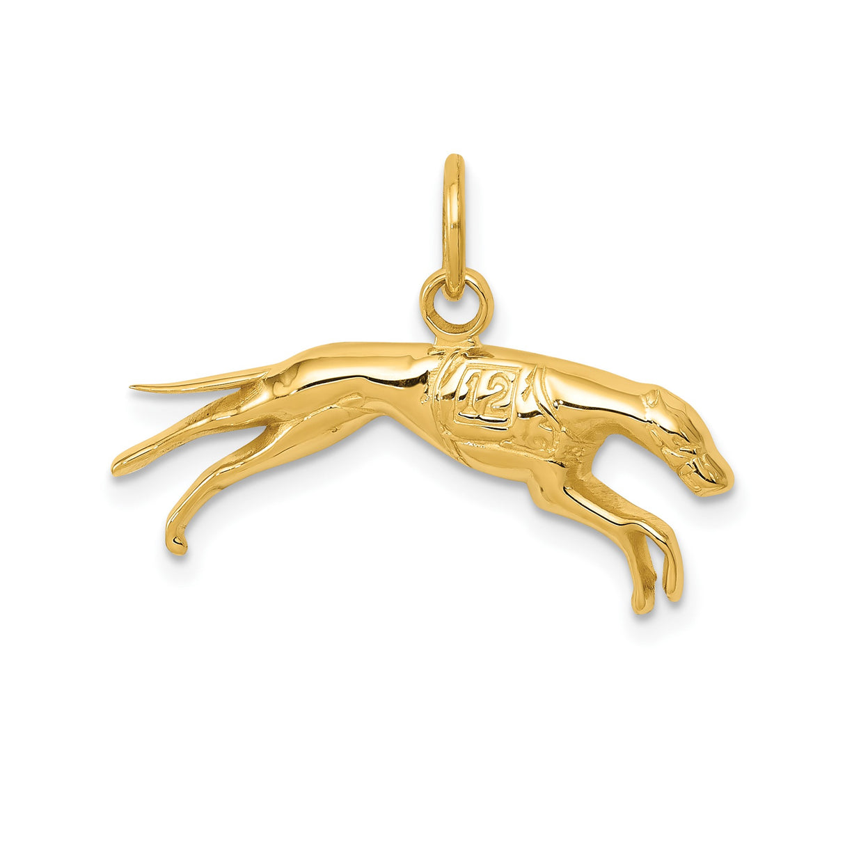 14k Yellow Gold Greyhound Dog Pendant with Number 12, Racing Design Charm