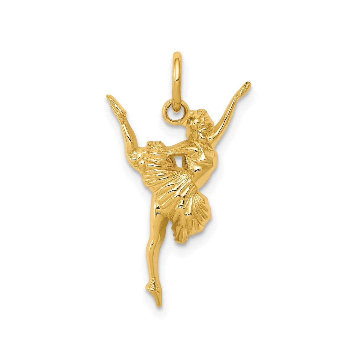 14k Yellow Gold Ballerina Dancer Pendant with Graceful Ballet Pose and Artistic Design