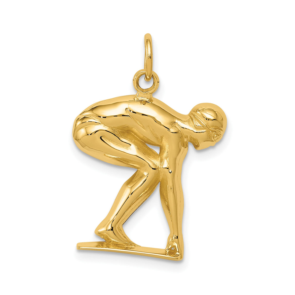 14k Yellow Gold Sprinter Pendant in Starting Position, Motivational Track and Field Charm